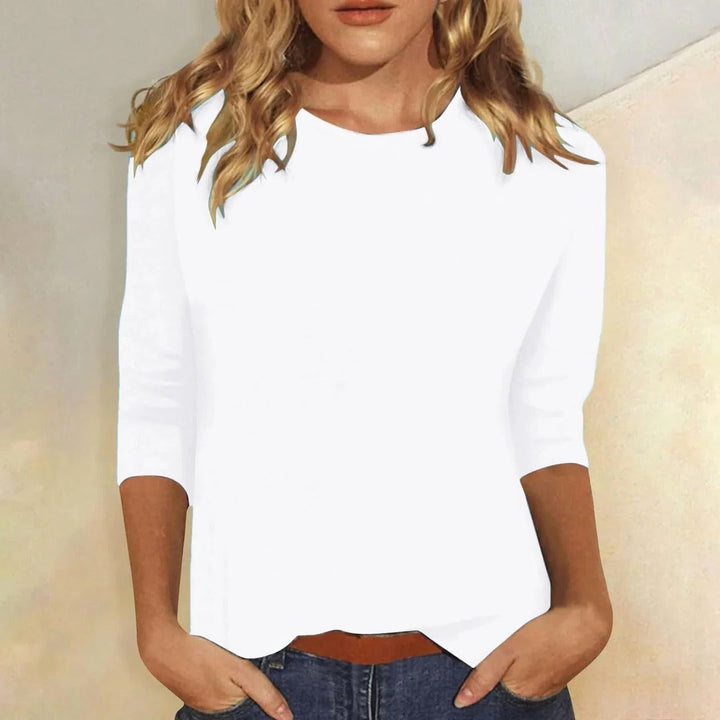 Juliet | Women's Crew Neck 3/4 Sleeve Casual Top - White