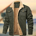 Aaron | Men's Sherpa Collar Button-Down Jacket, Relaxed Fit Autumn Jacket | Animated Apparel | Army Green