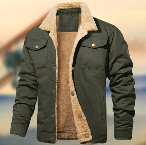 Aaron | Men's Sherpa Collar Button-Down Jacket, Relaxed Fit Autumn Jacket | Animated Apparel | Army Green