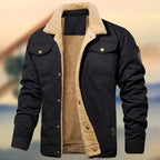 Aaron | Men's Sherpa Collar Button-Down Jacket, Relaxed Fit Autumn Jacket | Animated Apparel | Black