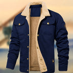 Aaron | Men's Sherpa Collar Button-Down Jacket, Relaxed Fit Autumn Jacket | Animated Apparel | Navy