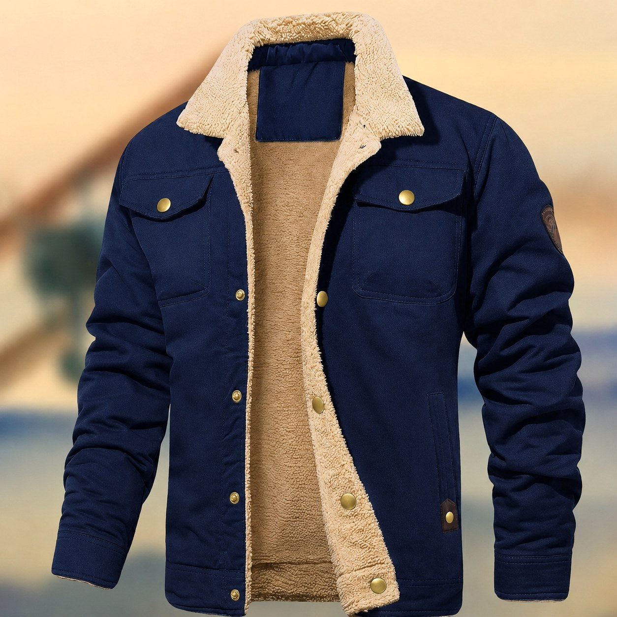 Aaron | Men's Sherpa Collar Button-Down Jacket, Relaxed Fit Autumn Jacket | Animated Apparel | Navy