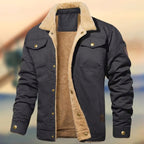 Aaron | Men's Sherpa Collar Button-Down Jacket, Relaxed Fit Autumn Jacket | Animated Apparel | Gray
