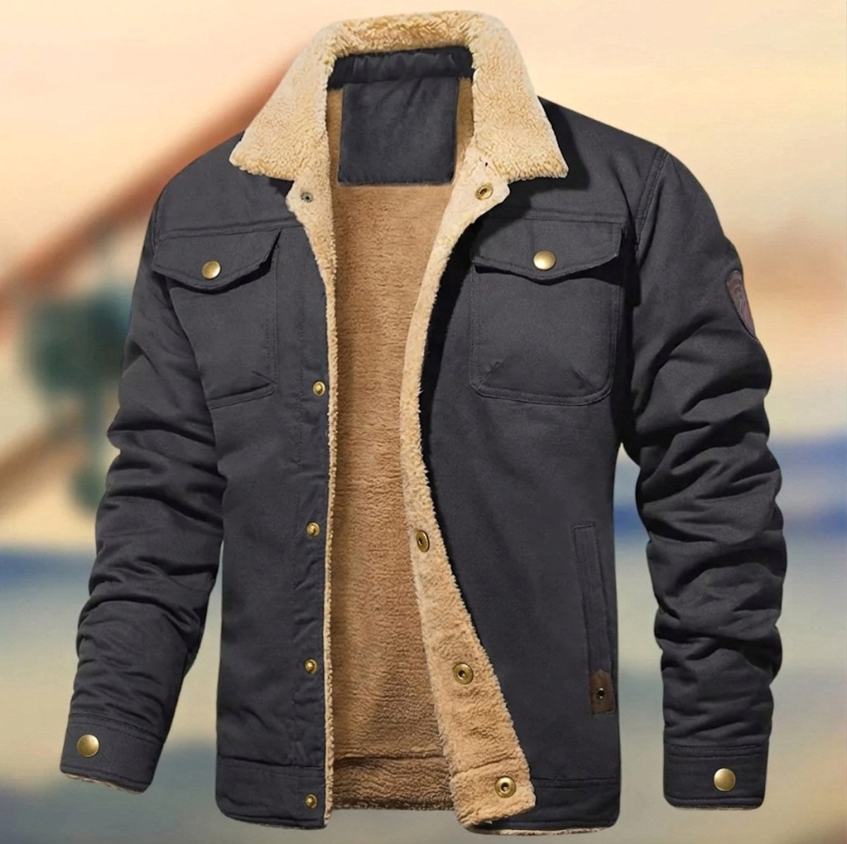 Aaron | Men's Sherpa Collar Button-Down Jacket, Relaxed Fit Autumn Jacket | Animated Apparel | Gray