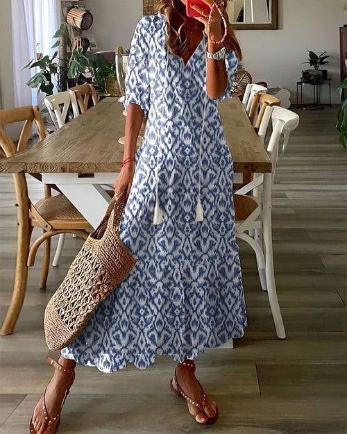 Abigail | Women's Boho Flowy Maxi Dress - Blue