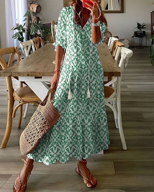 Abigail | Women's Boho Flowy Maxi Dress - Green