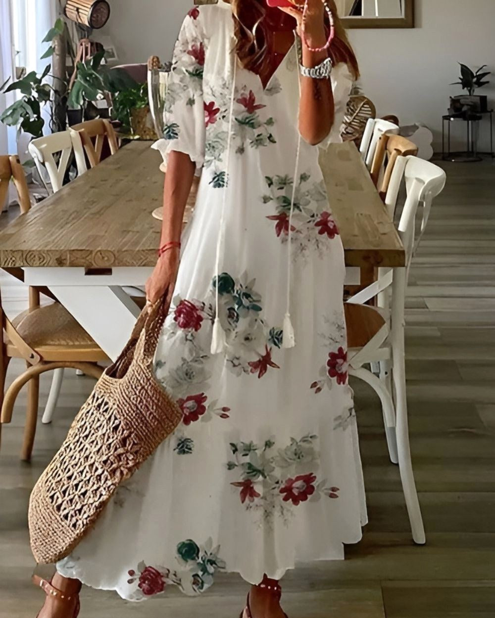 Abigail | Women's Boho Flowy Maxi Dress - White 3