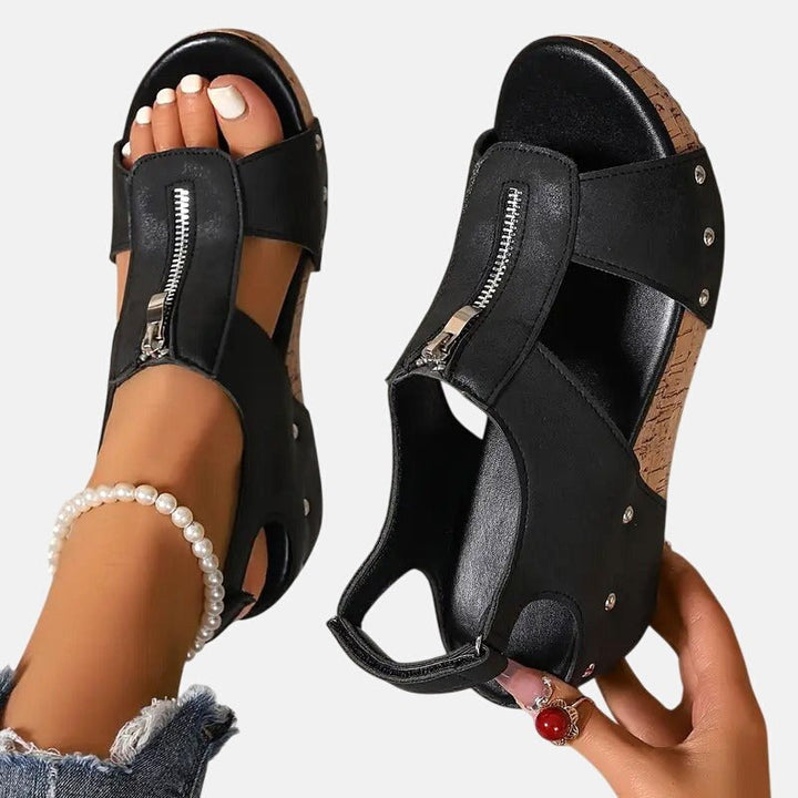 Abigail | Women's Orthopedic Sandals with Zipper - Black