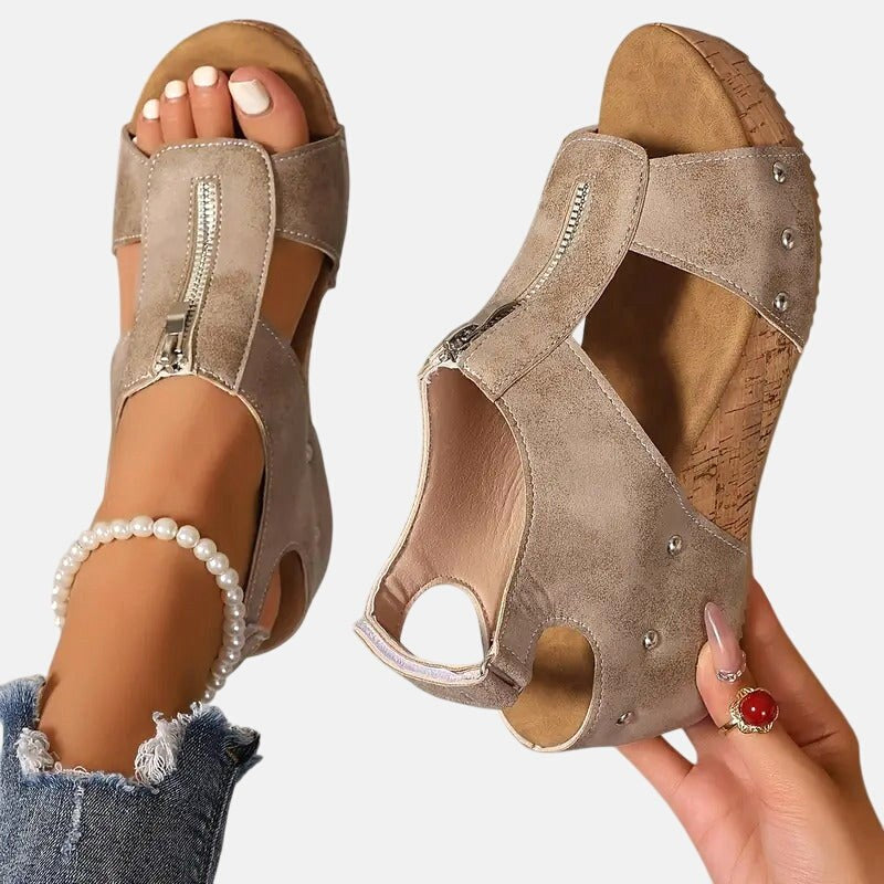Abigail | Women's Orthopedic Sandals with Zipper - Beige