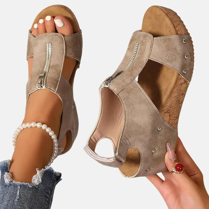Abigail | Women's Orthopedic Sandals with Zipper - Beige