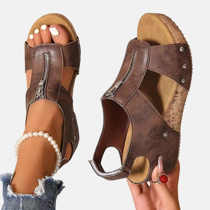 Abigail | Women's Orthopedic Sandals with Zipper - Brown