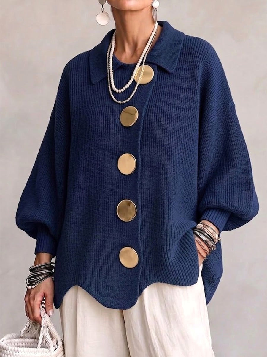 Mila | Women's Oversized Cardigan with Collar and Large Buttons, Relaxed-Fit Cardigan | Animated Apparel