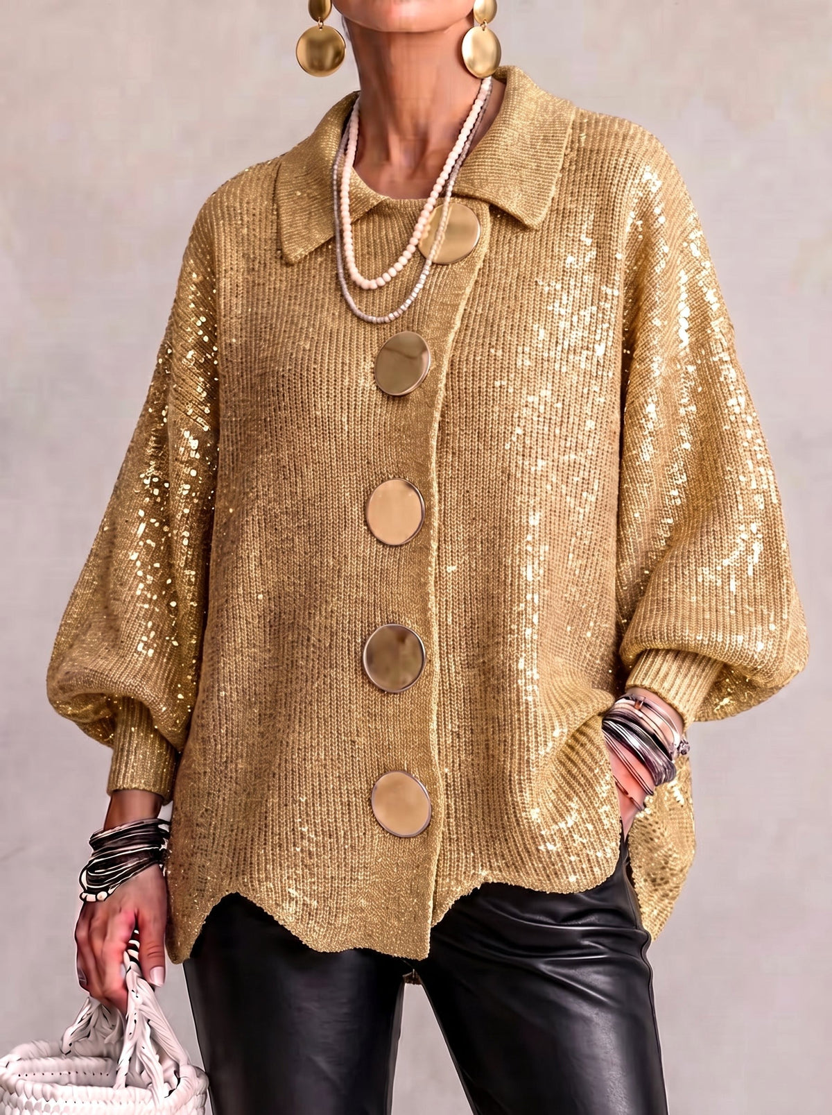 Mila | Women's Oversized Cardigan with Collar and Large Buttons, Relaxed-Fit Cardigan | Animated Apparel
