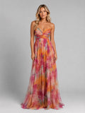 Ada | Women's Floral V-Neck Maxi Dress, Flowing Silhouette Evening Dress | Animated Apparel | Orange