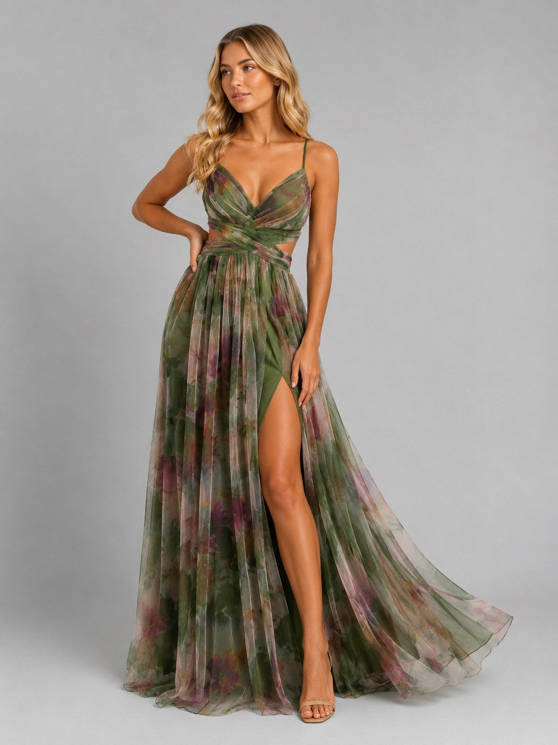 Ada | Women's Floral V-Neck Maxi Dress, Flowing Silhouette Evening Dress | Animated Apparel | Purple