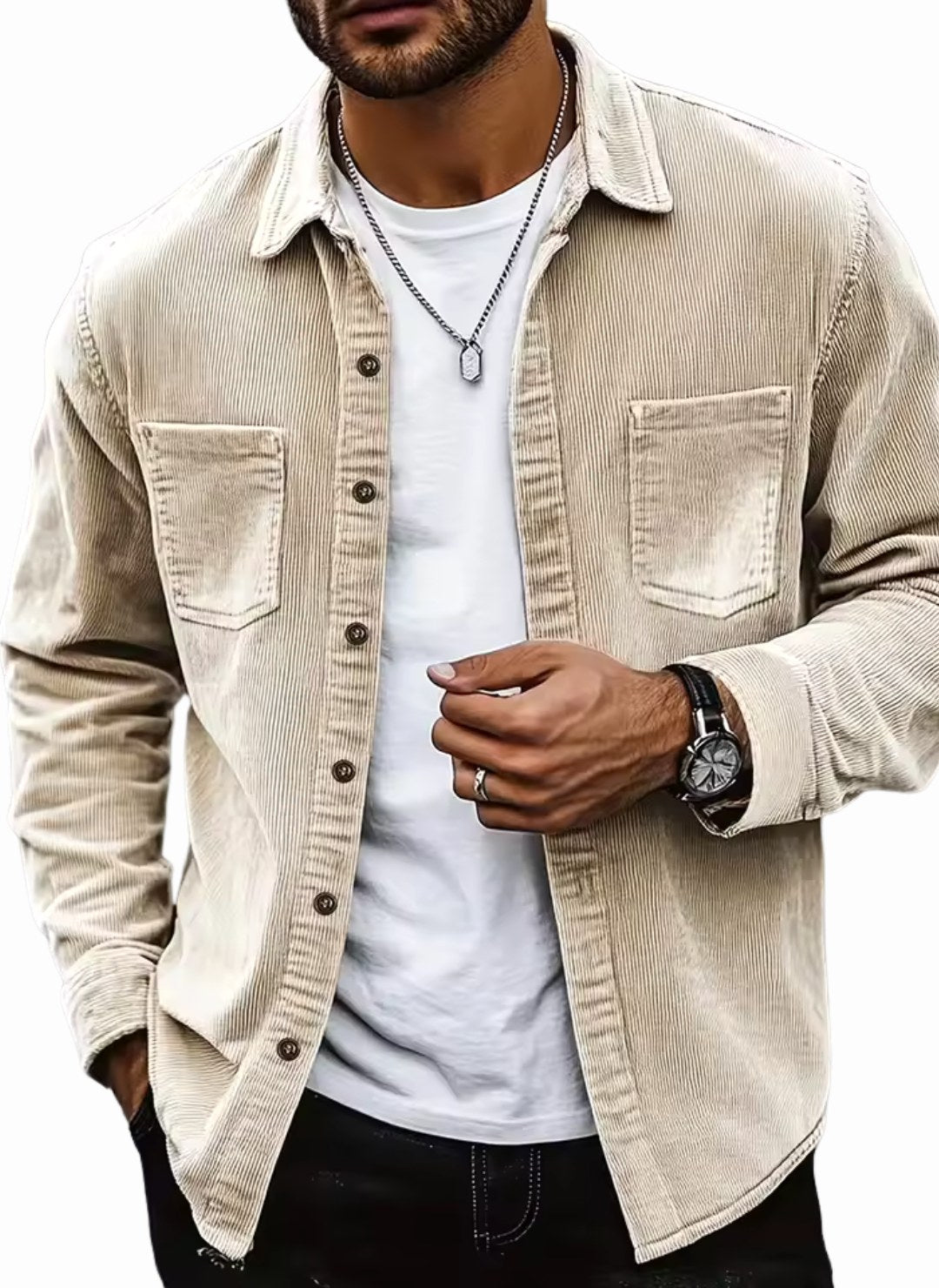 Hudson | Men's Corduroy Utility Shirt, Relaxed-Fit Casual Shirt | Animated Apparel