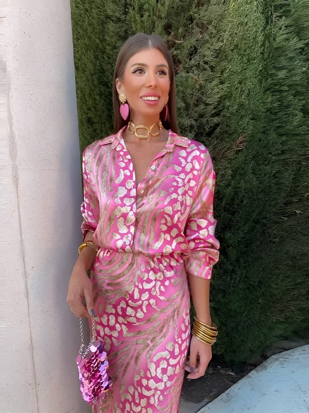 Addison | Women's Floral V-Neck Midi Dress - Pink
