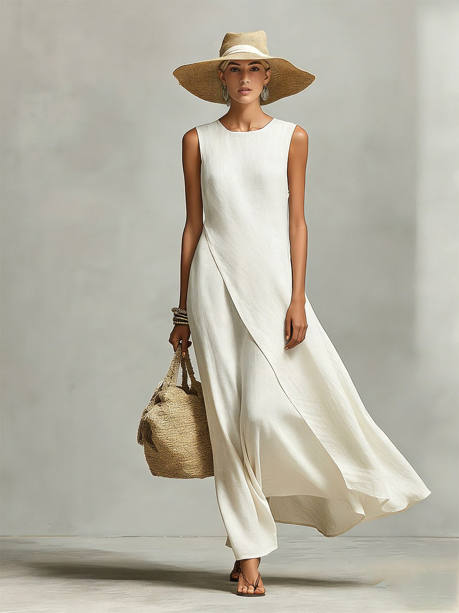 Addison | Women's Ivory Linen Sleeveless Dress - image 2
