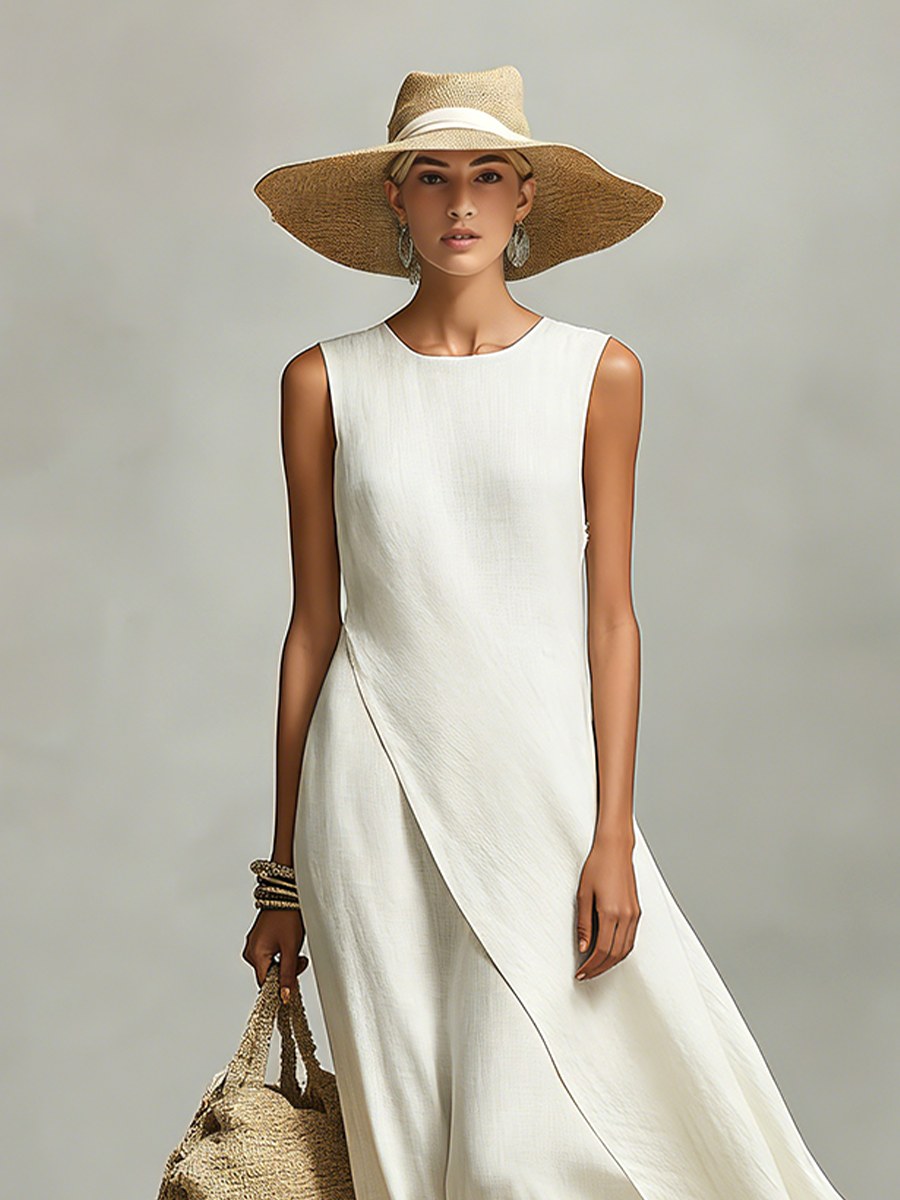 Addison | Women's Ivory Linen Sleeveless Dress - image 3