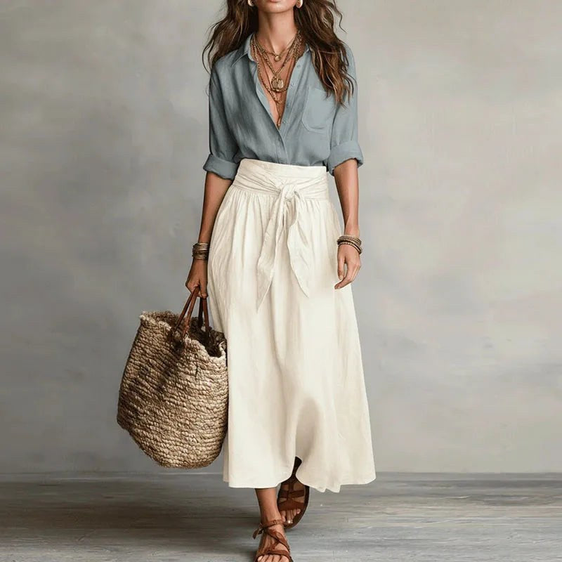 Addison | Women's Linen Two-Piece Set - Grey White