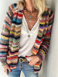 Adele | Women's Open Front Striped Knit Cardigan, Long Sleeve Layering Cardigan | Animated Apparel | Multi