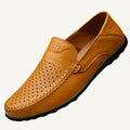 Aiden | Men's Genuine Leather Loafers with Airflow Perforations, Breathable Slip-On Shoes | Animated Apparel | Khaki