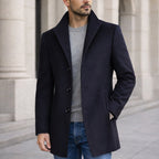 Aiden | Men's Long Winter Coat with Classic Tailoring, Refined Autumn Coat | Animated Apparel | Navy Blue