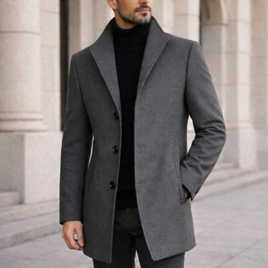 Aiden | Men's Long Winter Coat with Classic Tailoring, Refined Autumn Coat | Animated Apparel | Grey