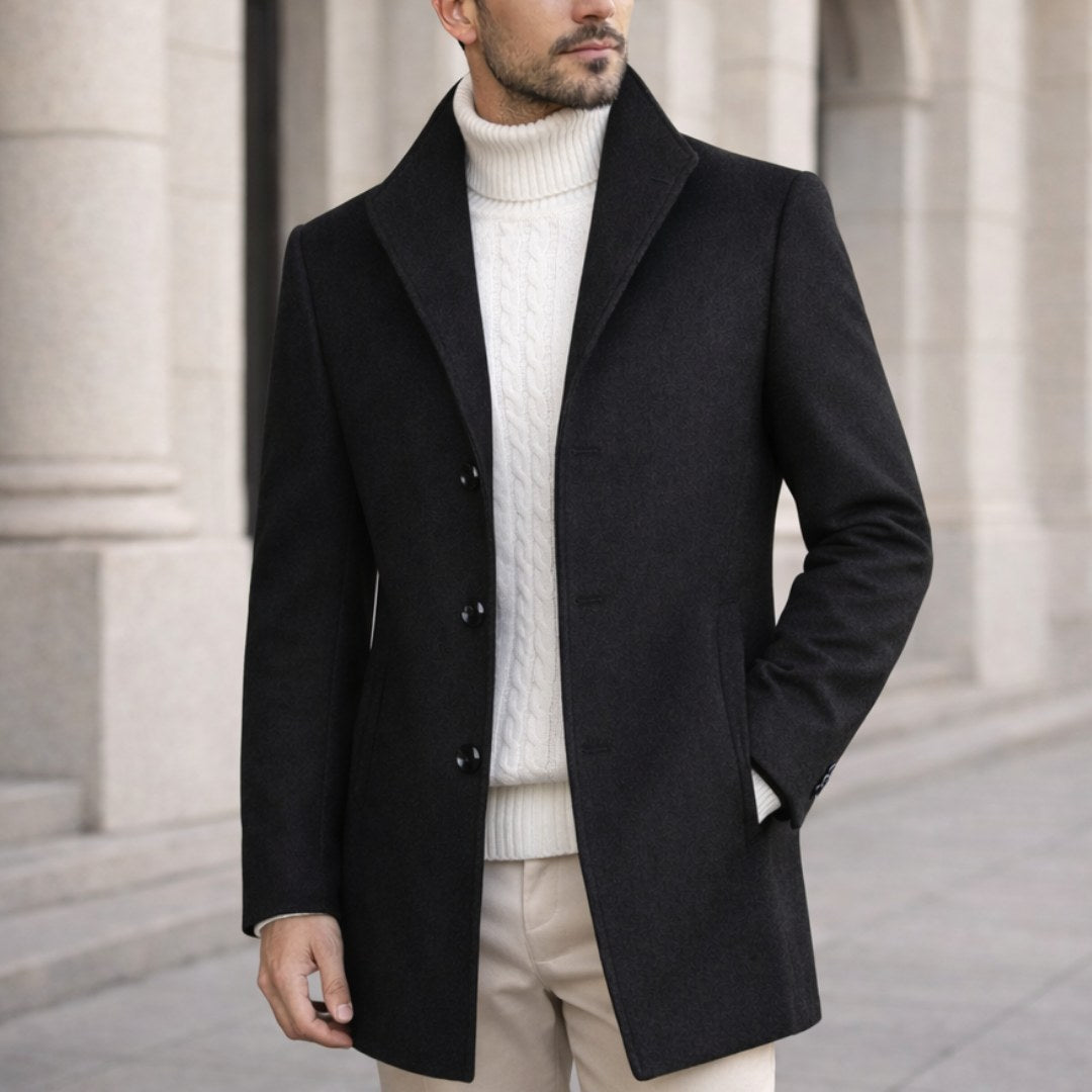 Aiden | Men's Long Winter Coat with Classic Tailoring, Refined Autumn Coat | Animated Apparel | Black
