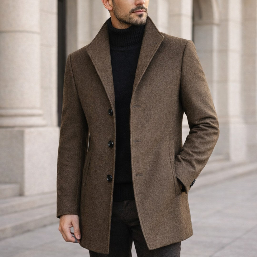 Aiden | Men's Long Winter Coat with Classic Tailoring, Refined Autumn Coat | Animated Apparel | Camel