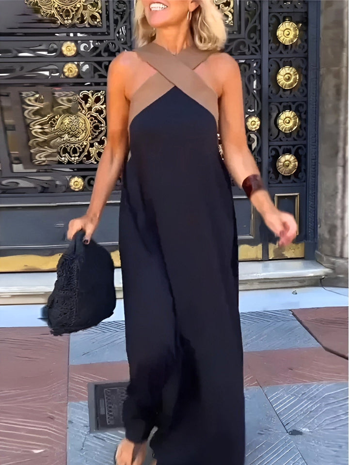 Aimee | Women's Crossed Front Breathable Maxi Dress - Black