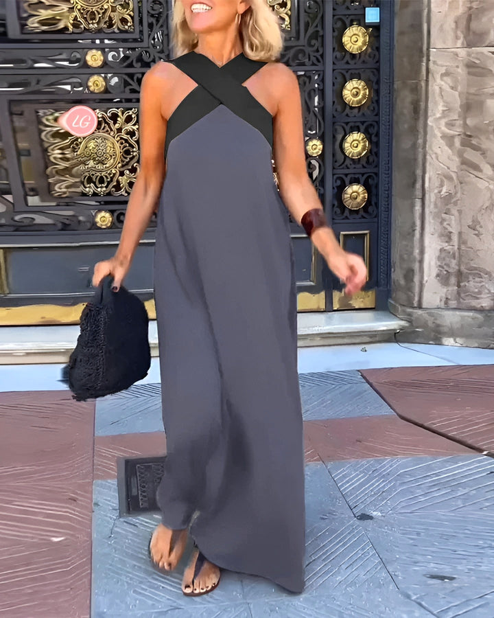 Aimee | Women's Crossed Front Breathable Maxi Dress - Grey