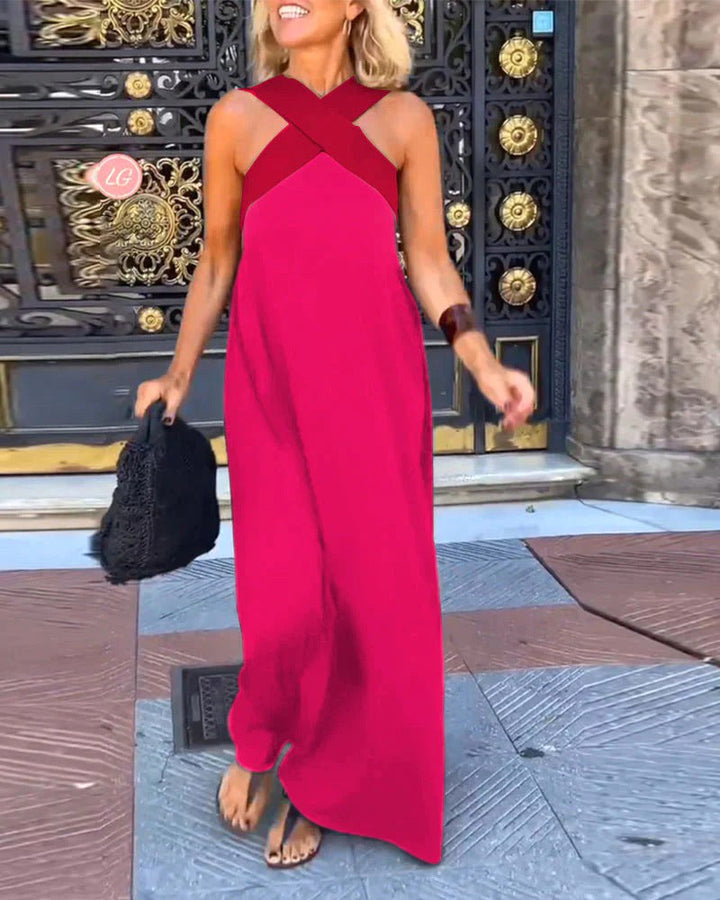 Aimee | Women's Crossed Front Breathable Maxi Dress - Rose Red