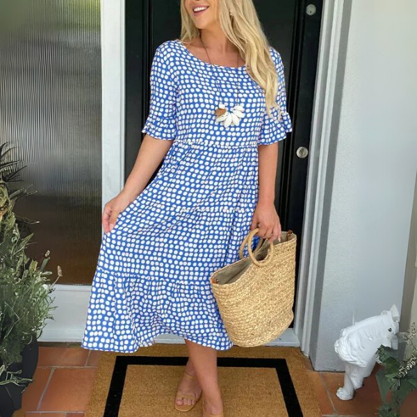 Aisha | Women's Relaxed Tiered Midi Dress - Blue