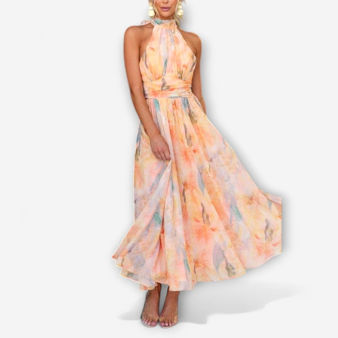 Alessandra | Women's Long Sleeve Watercolor Maxi Dress - image 3