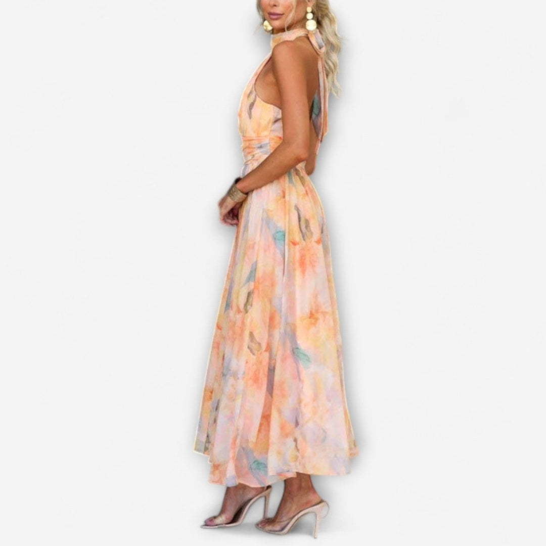 Alessandra | Women's Long Sleeve Watercolor Maxi Dress - image 4
