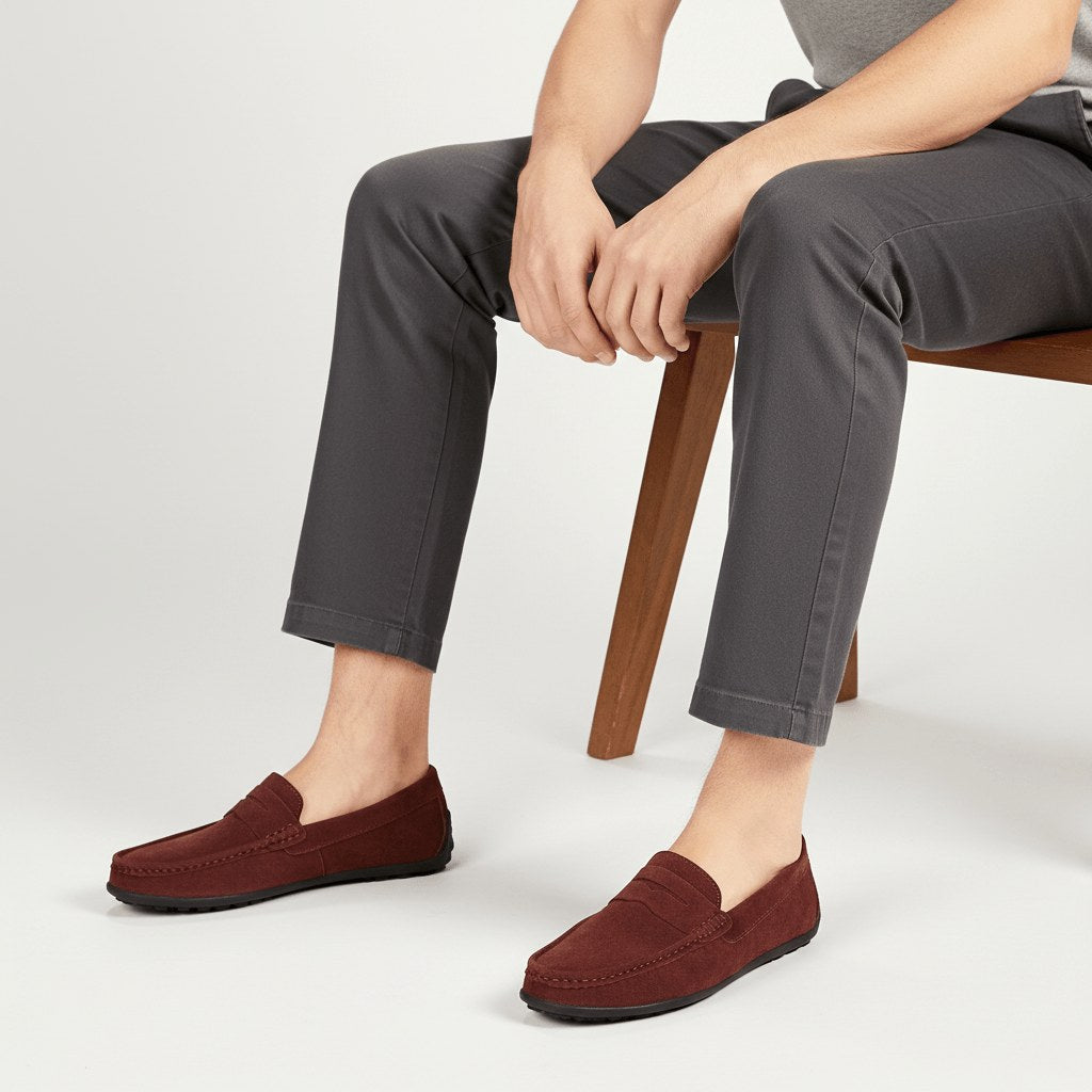 Sebastian | Men's Suede-Effect Slip-On Loafers, Flexible Sole Loafers | Animated Apparel
