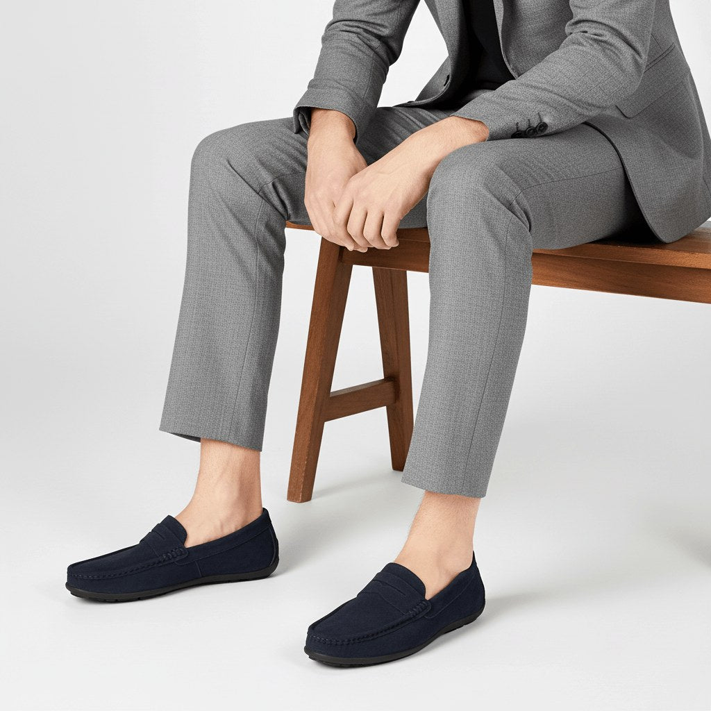 Sebastian | Men's Suede-Effect Slip-On Loafers, Flexible Sole Loafers | Animated Apparel