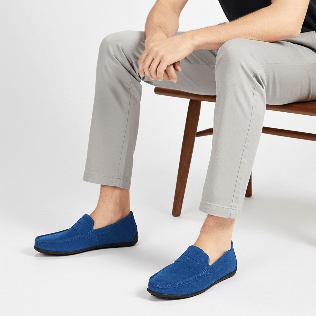 Sebastian | Men's Suede-Effect Slip-On Loafers, Flexible Sole Loafers | Animated Apparel