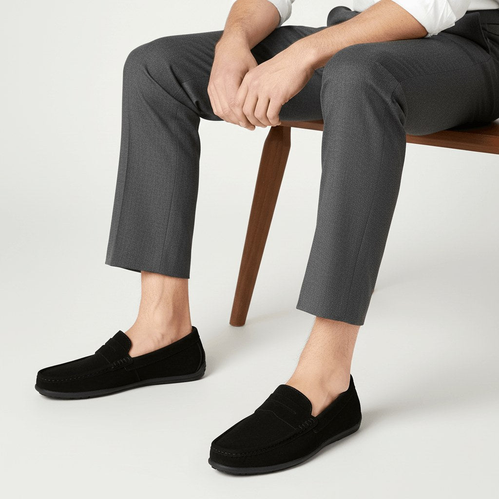 Sebastian | Men's Suede-Effect Slip-On Loafers, Flexible Sole Loafers | Animated Apparel