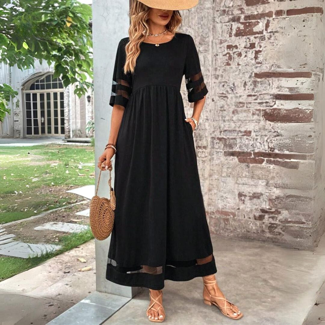 Amandine | Women's Flattering V-Neck Midi Dress - Black