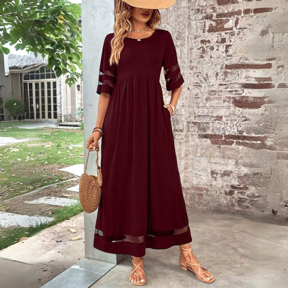 Amandine | Women's Flattering V-Neck Midi Dress - Burgundy