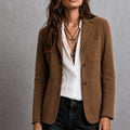 Amandine | Women's Suede Blazer with Notch Lapel, Patch Pocket Jacket | Animated Apparel | Brown
