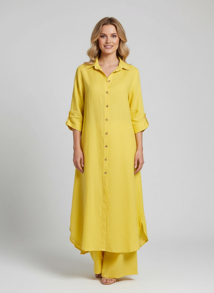 Amara | Women's Linen Long Blouse Wide-Leg Two-Piece Set - Rood