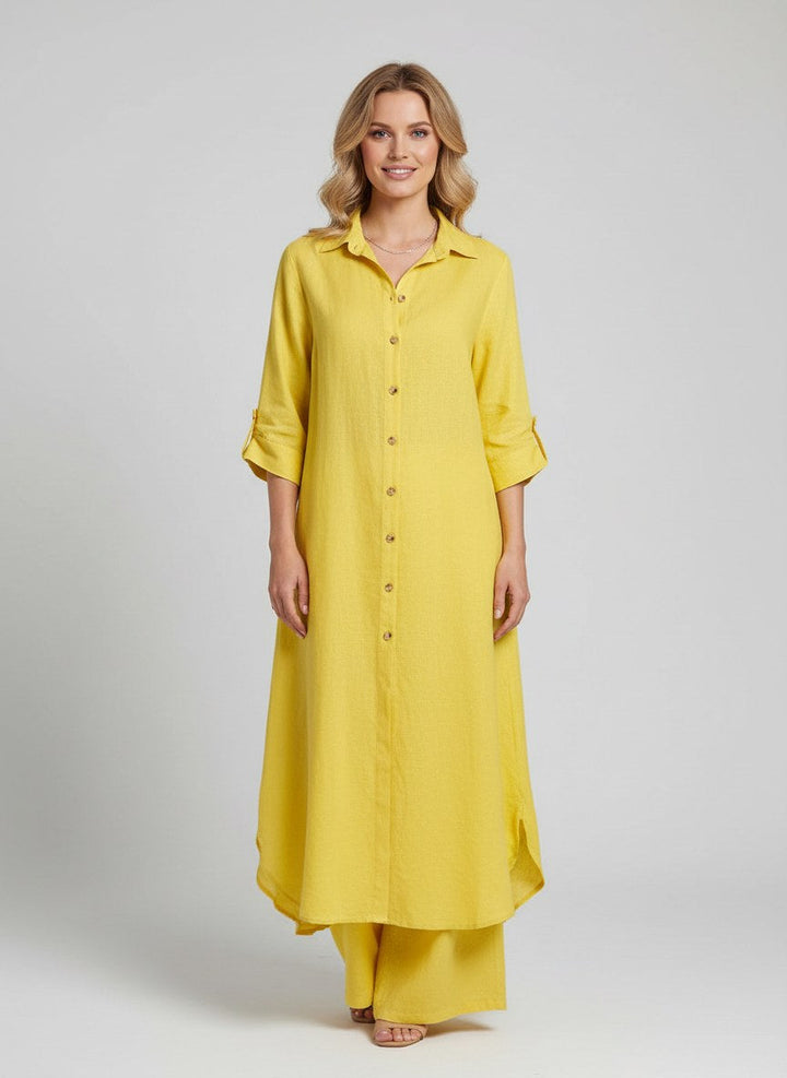 Amara | Women's Linen Long Blouse Wide-Leg Two-Piece Set - Rood