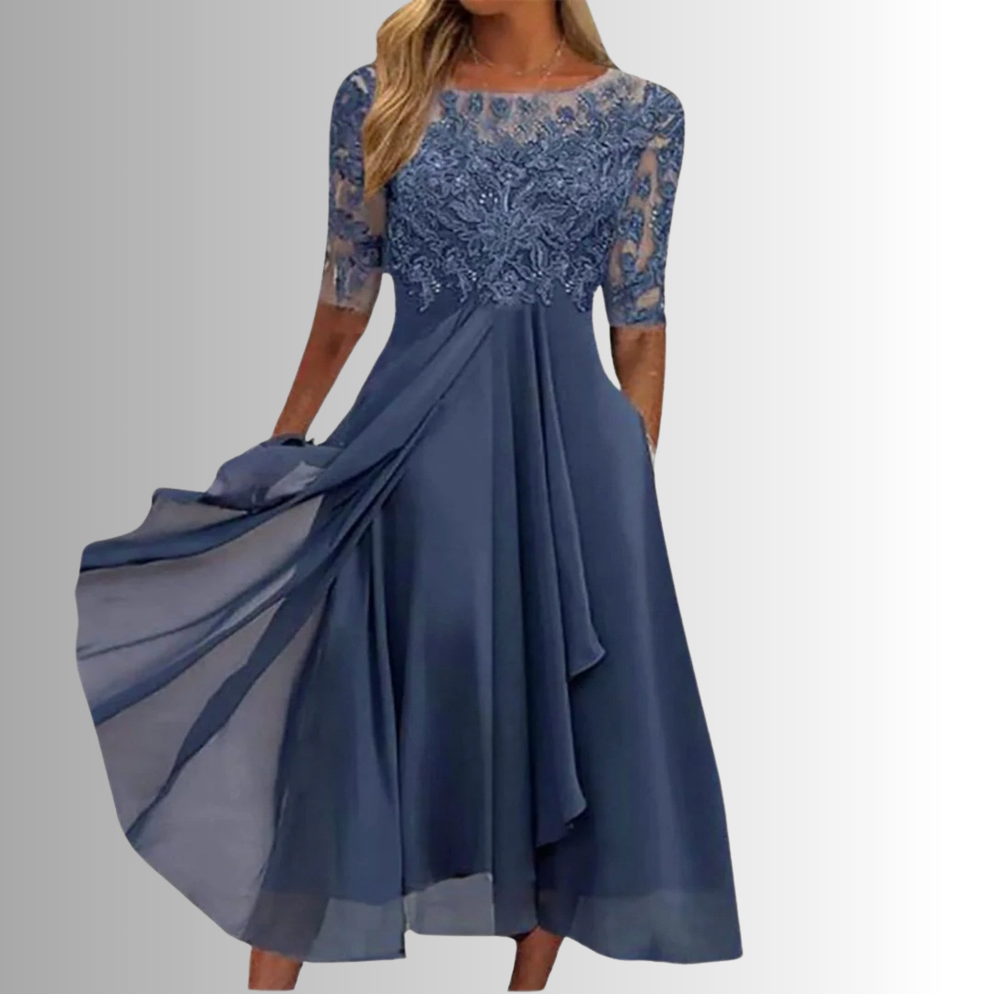 Amelia | Women's Elegant Lace Midi Dress - Blue