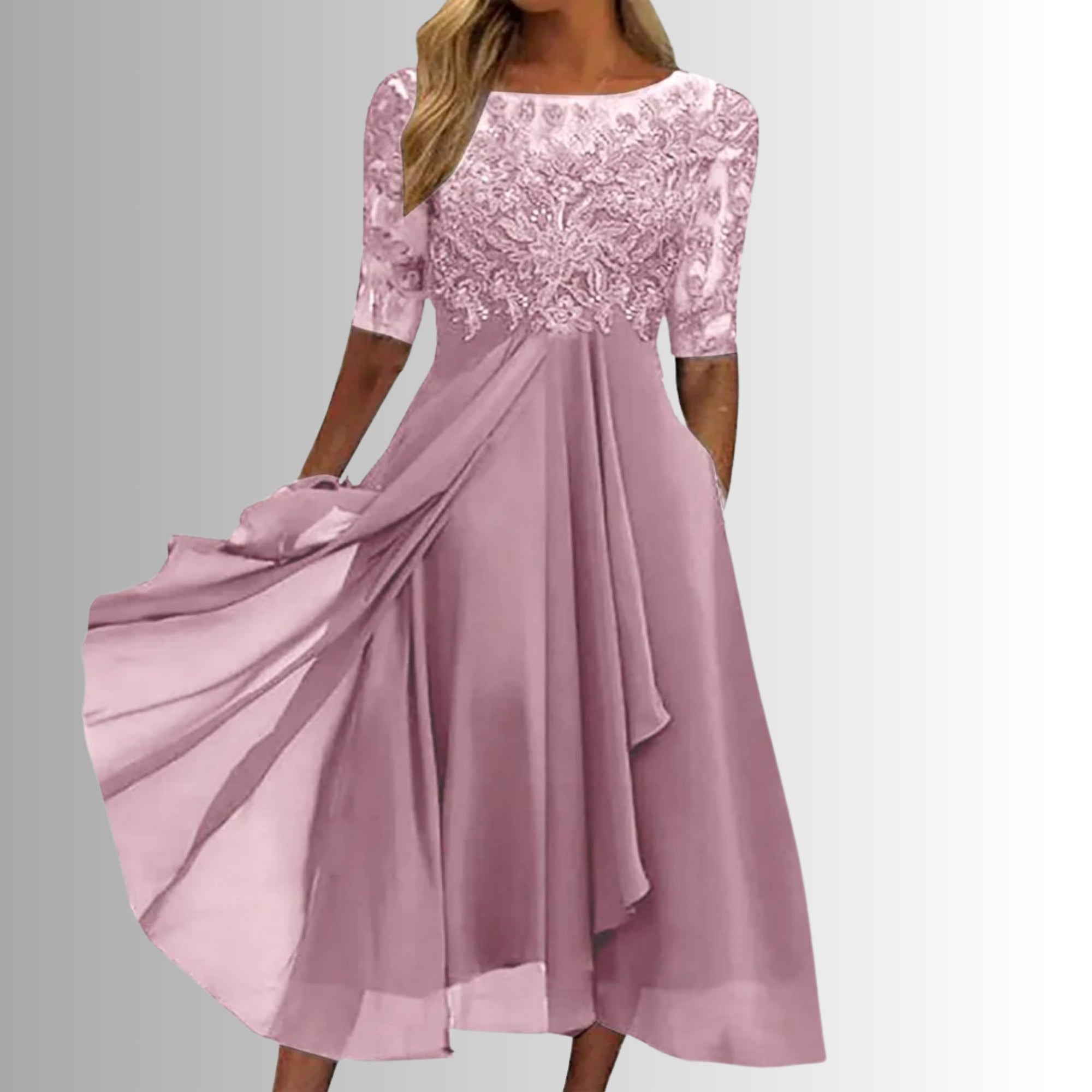 Amelia | Women's Elegant Lace Midi Dress - Pink