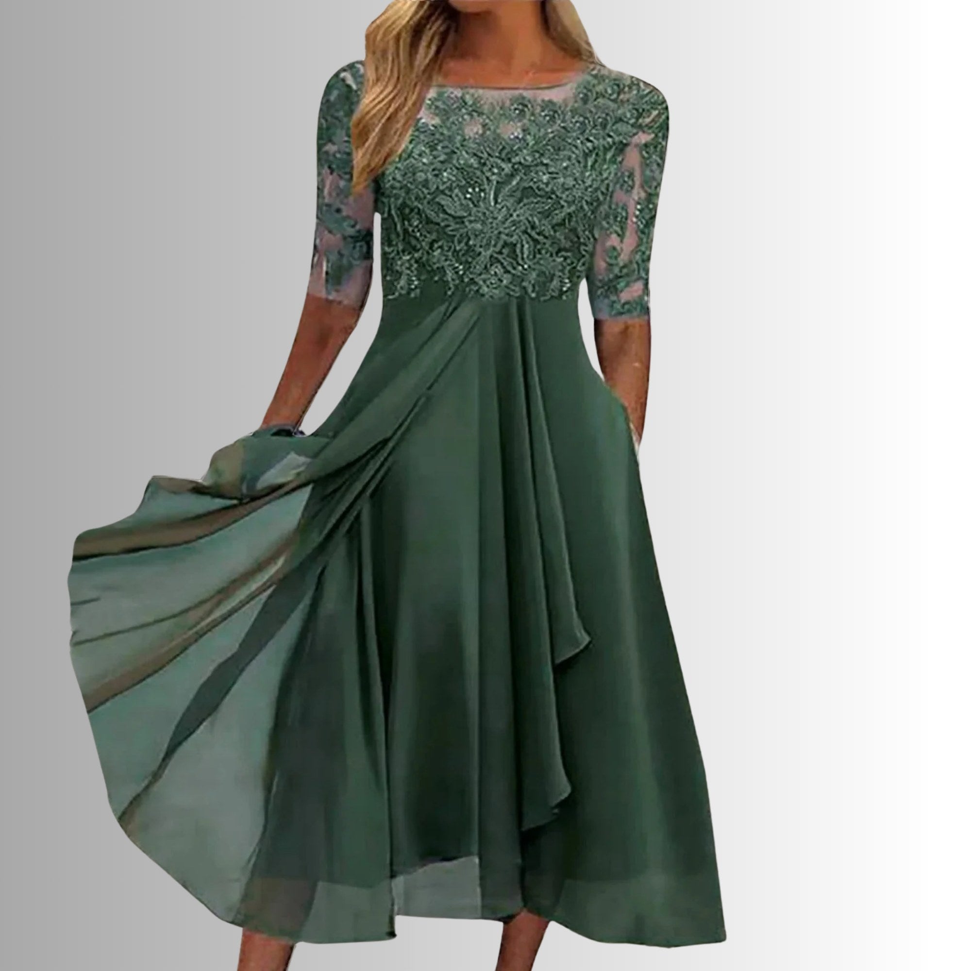 Amelia | Women's Elegant Lace Midi Dress - Green