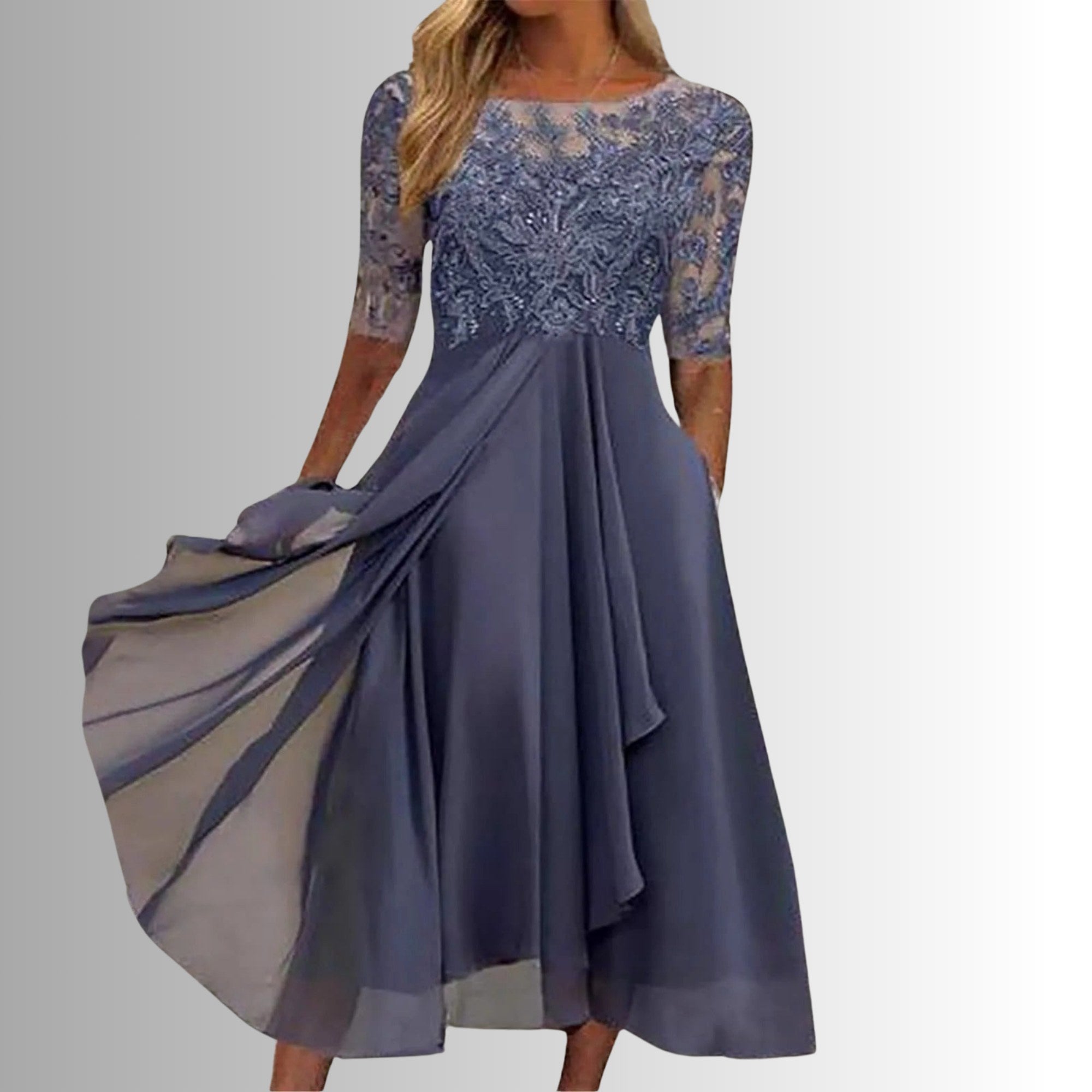 Amelia | Women's Elegant Lace Midi Dress - Purple