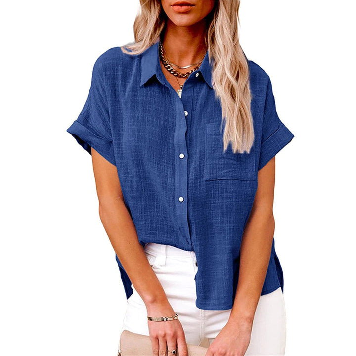 Amelia | Women's Linen Button-Front Short Sleeve Blouse - Koningsblauw